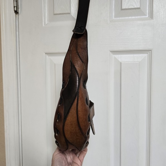 Handmade Tooled Leather Crossbody Saddle Bag Purse Brown Western Boho - Picture 5 of 13